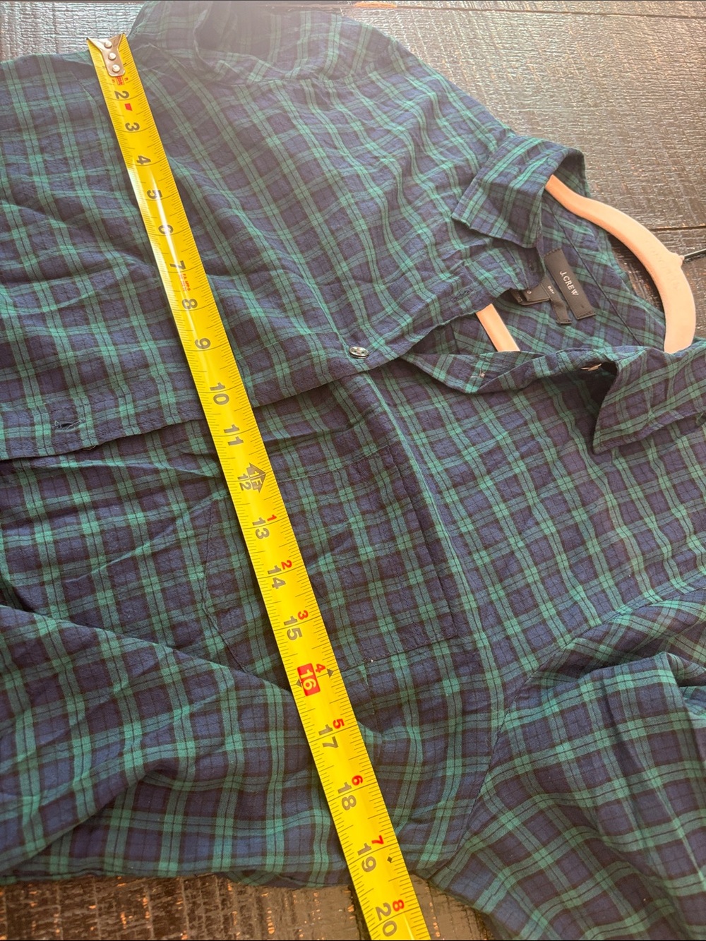 J. Crew Boy Shirt Button Down Long Sleeve Navy Blue Green Plaid Sz 10 - Picture 11 of 11